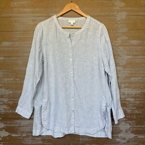 J. Jill Love Linen Popover Tunic Stripe Summer Laggen Look Womens M